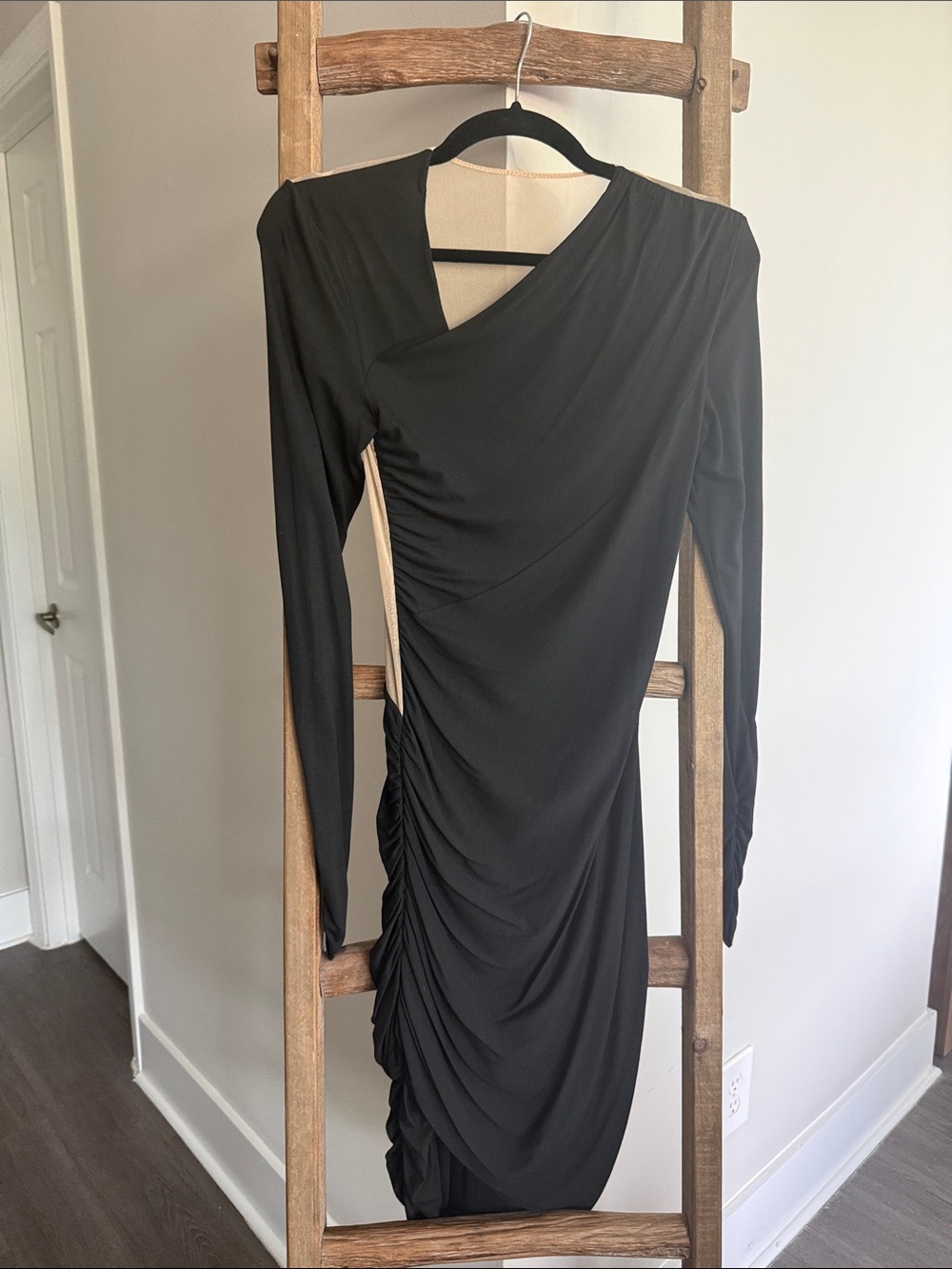 Black Ruched Long Sleeve Women's Dress